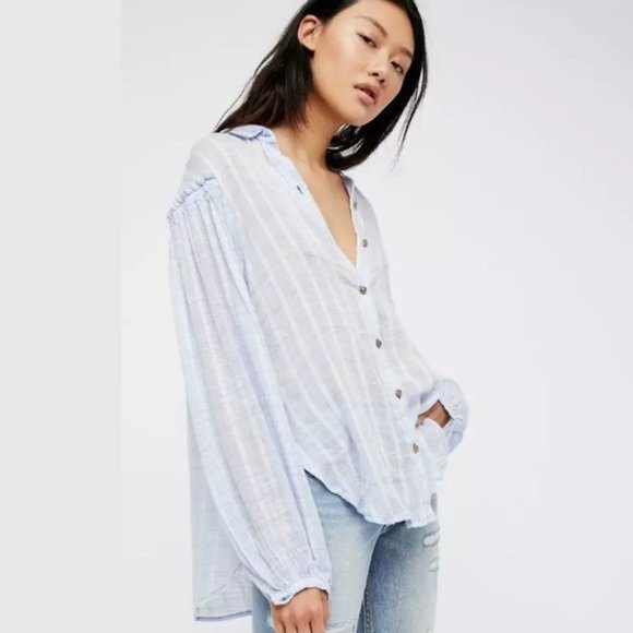 Free People Light Blue Blouse - Picture 2 of 12